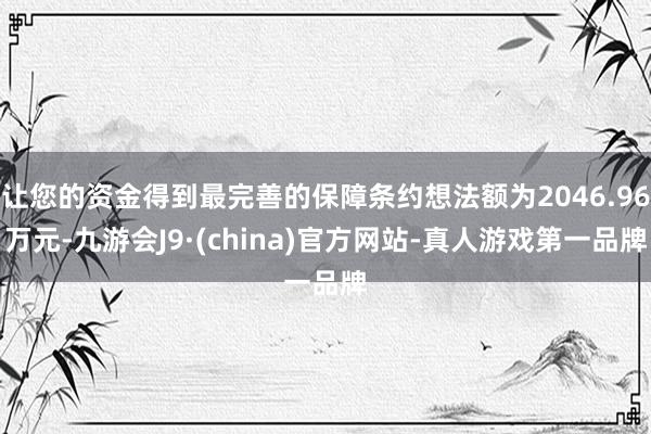 让您的资金得到最完善的保障条约想法额为2046.96万元-九游会J9·(china)官方网站-真人游戏第一品牌